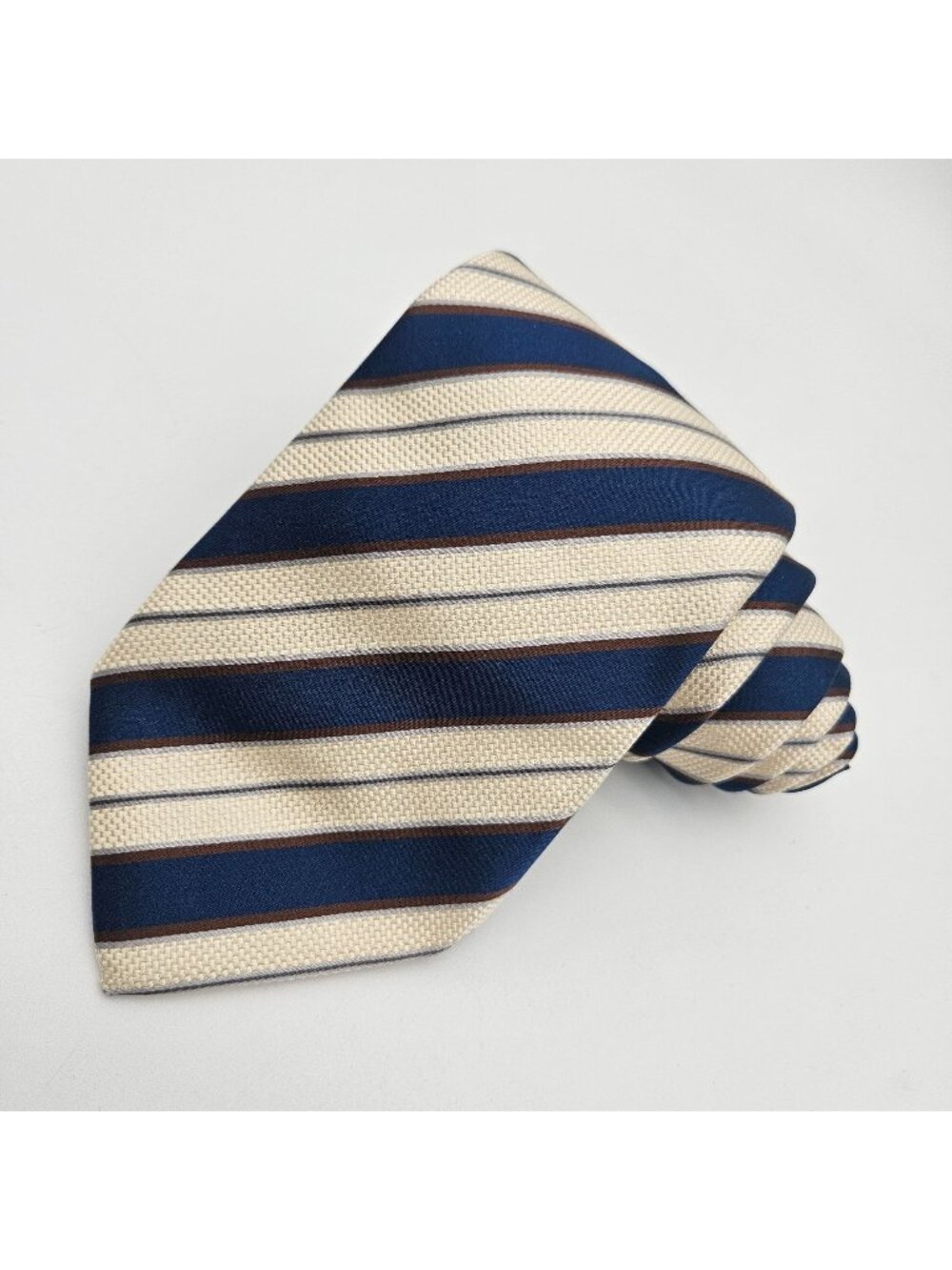 XMI Platinum Cream Blue Striped Silk Tie NWT